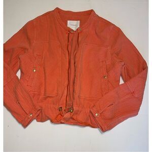 ANTHROPOLOGIE JOYCE Women Jacket Textured Moto Coral Orange XLarge A38